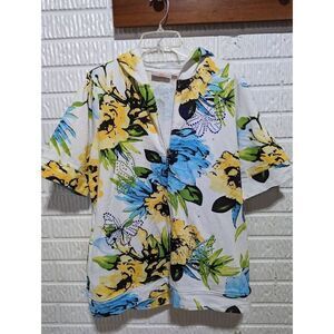 Quacker Factory Women's Zip Front Short Sleeve Floral Cotton Jacket Large